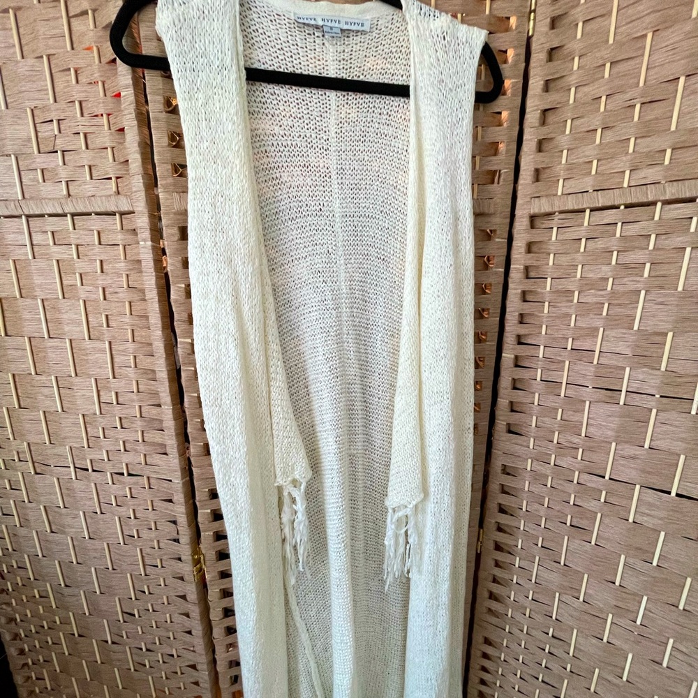 hyfve hyfve hyfve duster cardigan, off white color, shorter front and long back